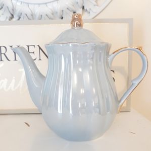 NWOT Light blue & gold teapot